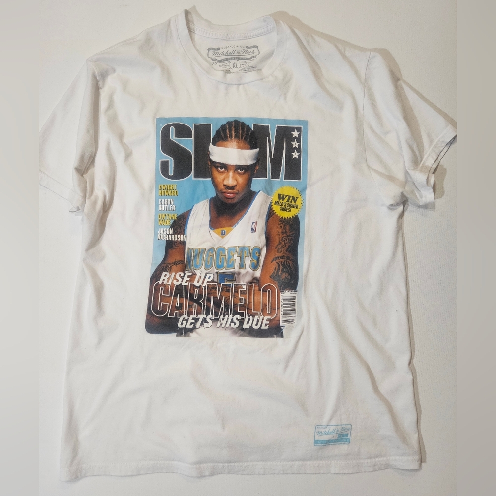 Mitchel And Ness T-shirt Mens XL White Carmelo Anthony Denver Nuggets Slam Cover